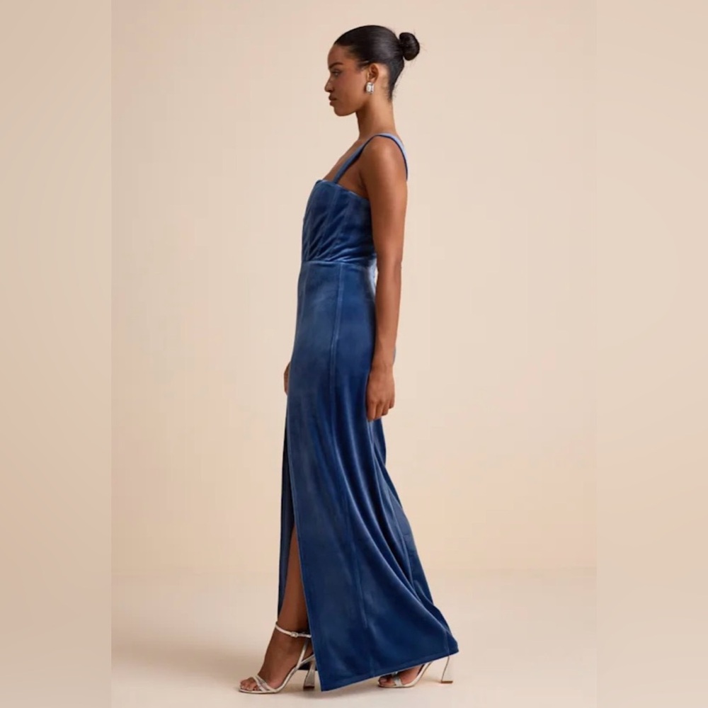 Lulu's NWT Pristine Luxury Blue Velvet Bustier Maxi Dress - Picture 3 of 13
